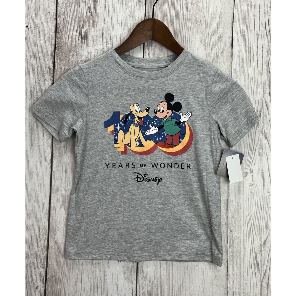 Disney 100 Years of Wonder Mickey Mouse & Pluto T-Shirt Kids 5/6 New with Tags